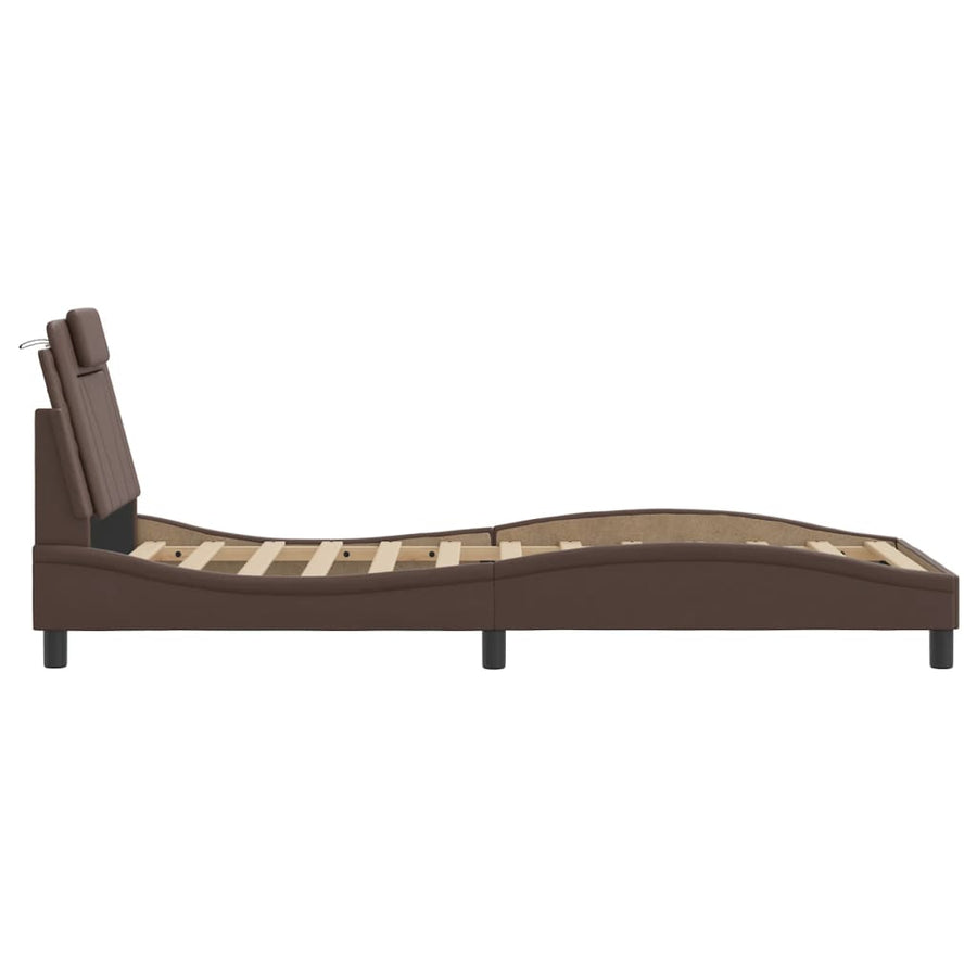Bedframe Met Hoofdbord Kunstleer Bruin 80X200 Cm