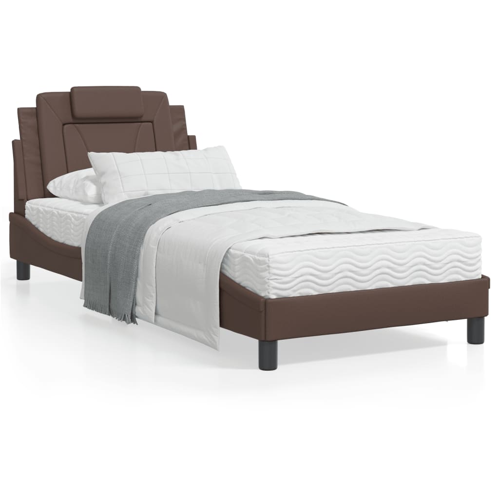 Bedframe Met Hoofdbord Kunstleer Bruin 80X200 Cm