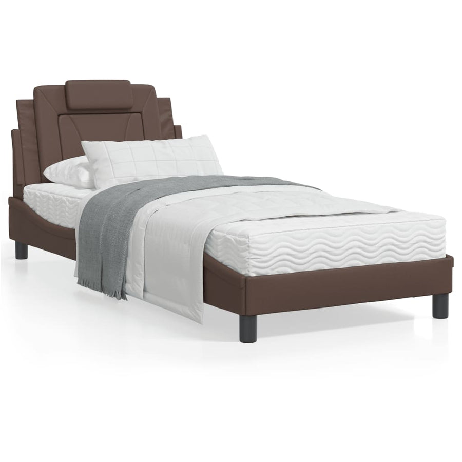 Bedframe Met Hoofdbord Kunstleer Bruin 80X200 Cm