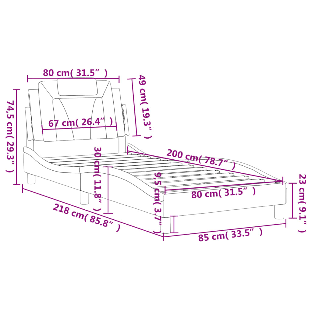 Bedframe Met Hoofdbord Kunstleer Grijs 80X200 Cm