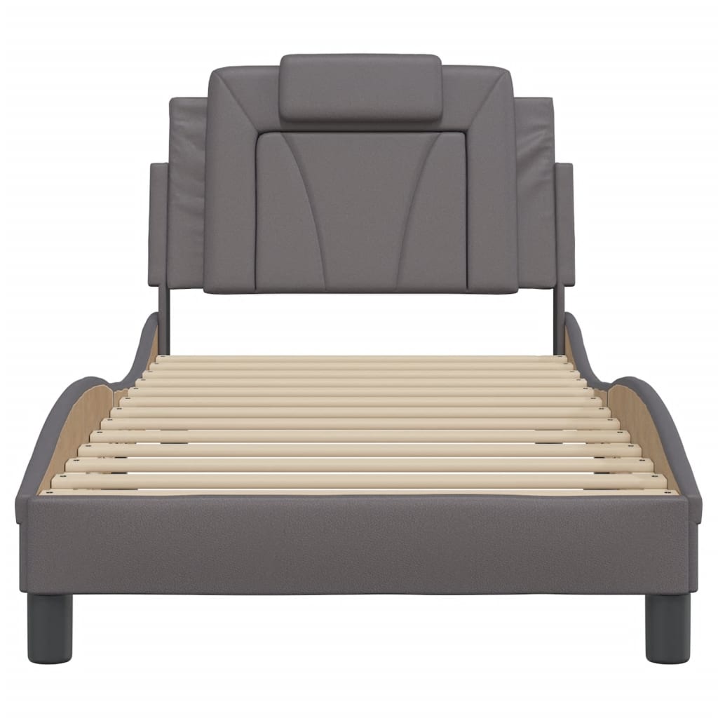 Bedframe Met Hoofdbord Kunstleer Grijs 80X200 Cm