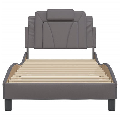 Bedframe Met Hoofdbord Kunstleer Grijs 80X200 Cm