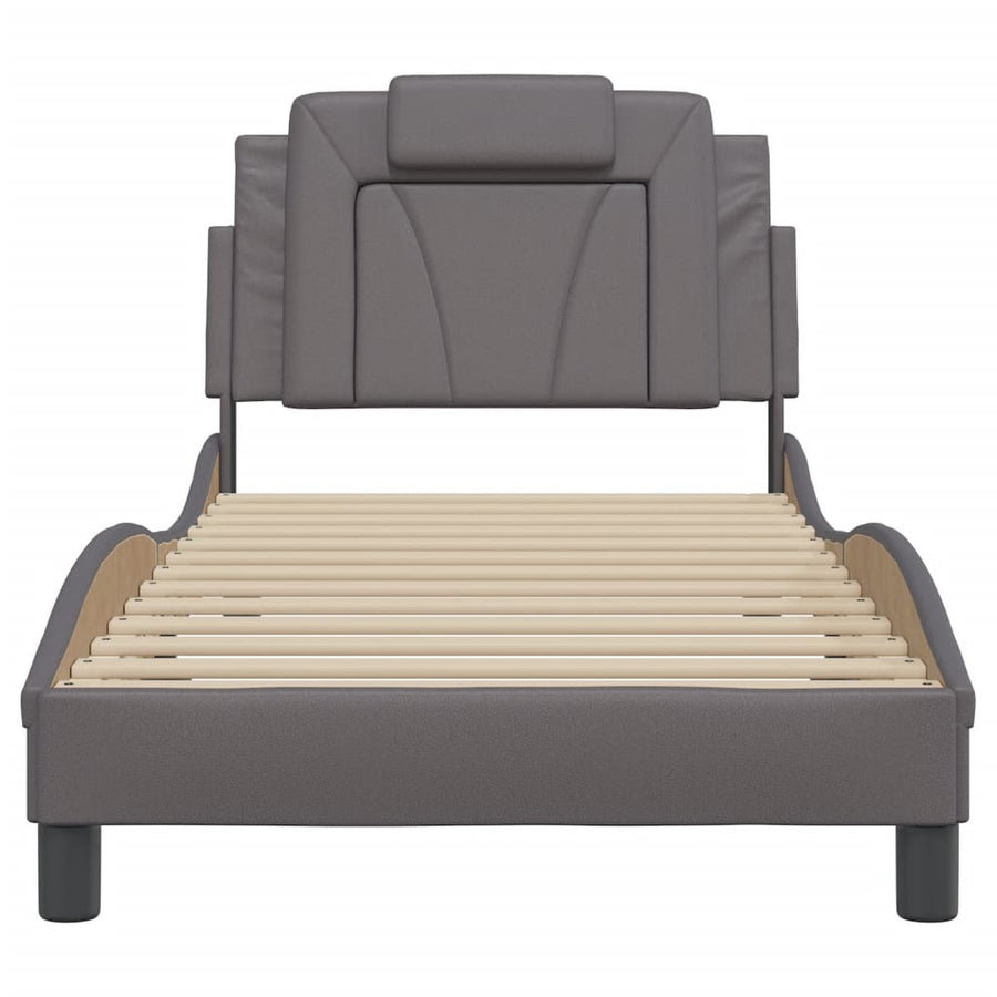 Bedframe Met Hoofdbord Kunstleer Grijs 80X200 Cm