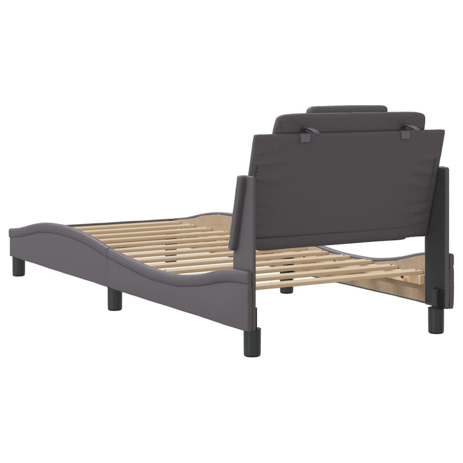Bedframe Met Hoofdbord Kunstleer Grijs 80X200 Cm