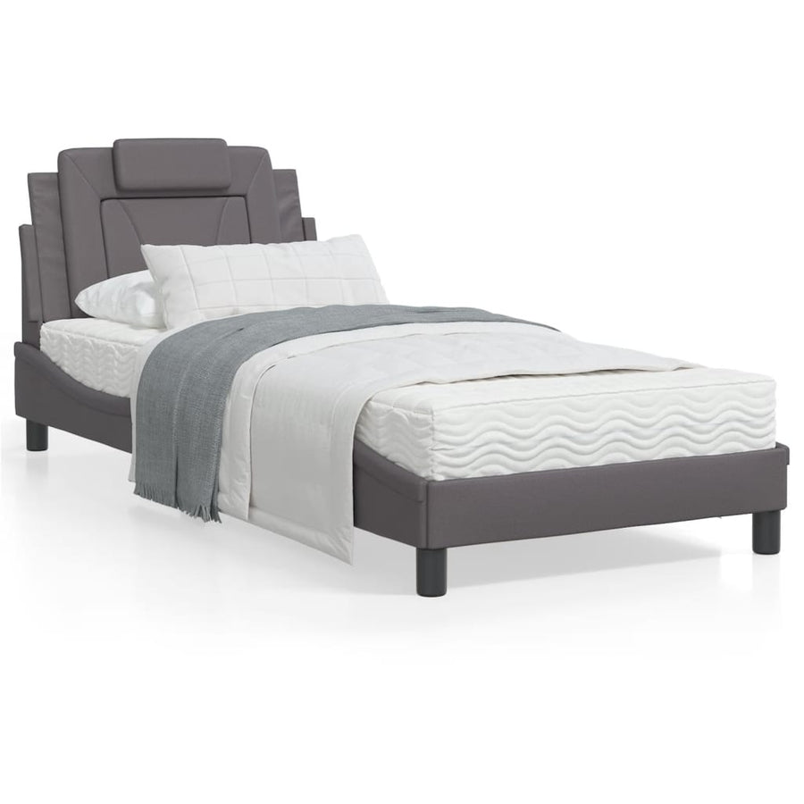 Bedframe Met Hoofdbord Kunstleer Grijs 80X200 Cm