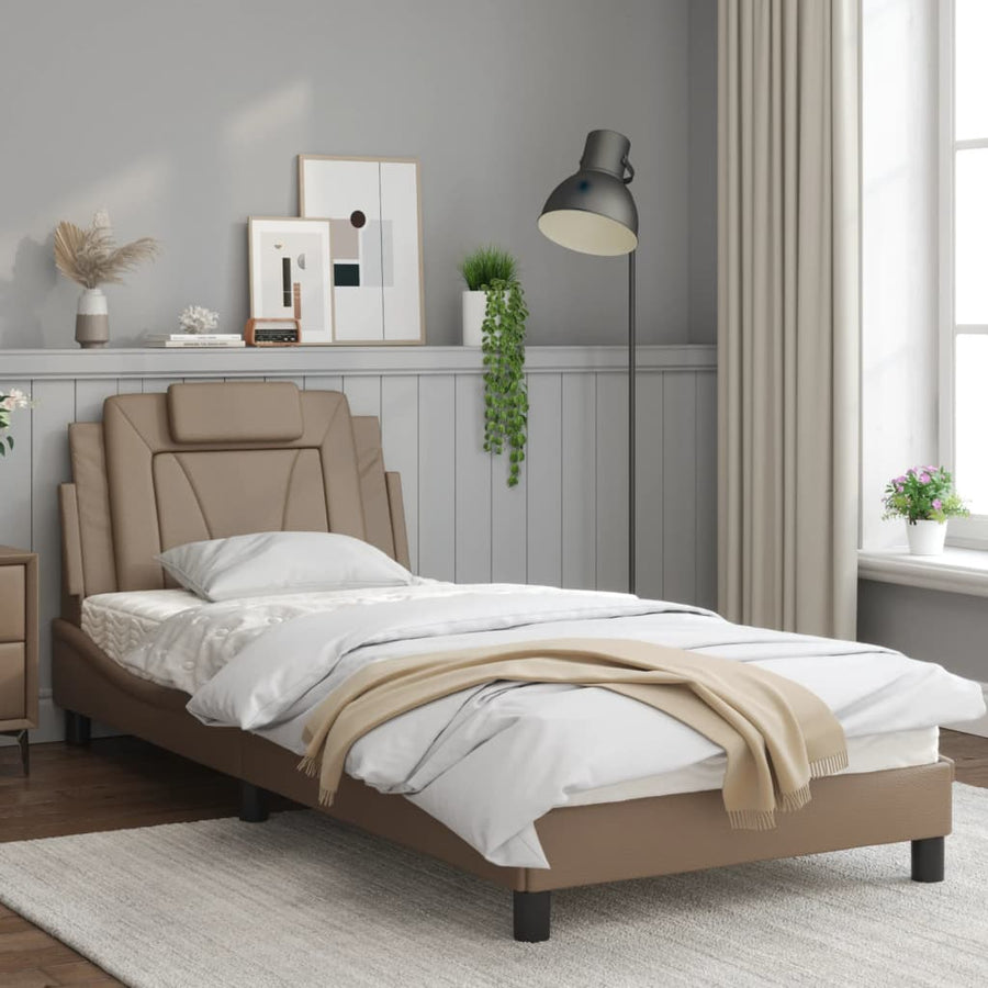 Bedframe Met Hoofdbord Kunstleer Cappucinnokleurig 80X200 Cm