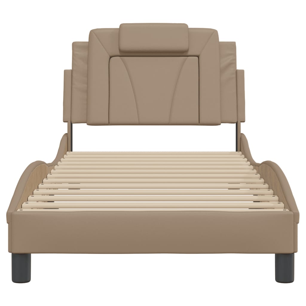 Bedframe Met Hoofdbord Kunstleer Cappucinnokleurig 80X200 Cm