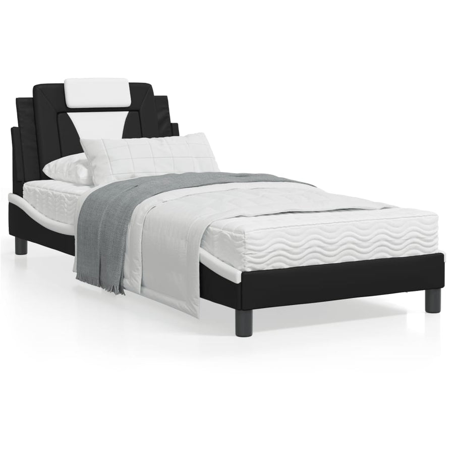Bedframe Met Hoofdbord Kunstleer Zwart En Wit 80X200 Cm