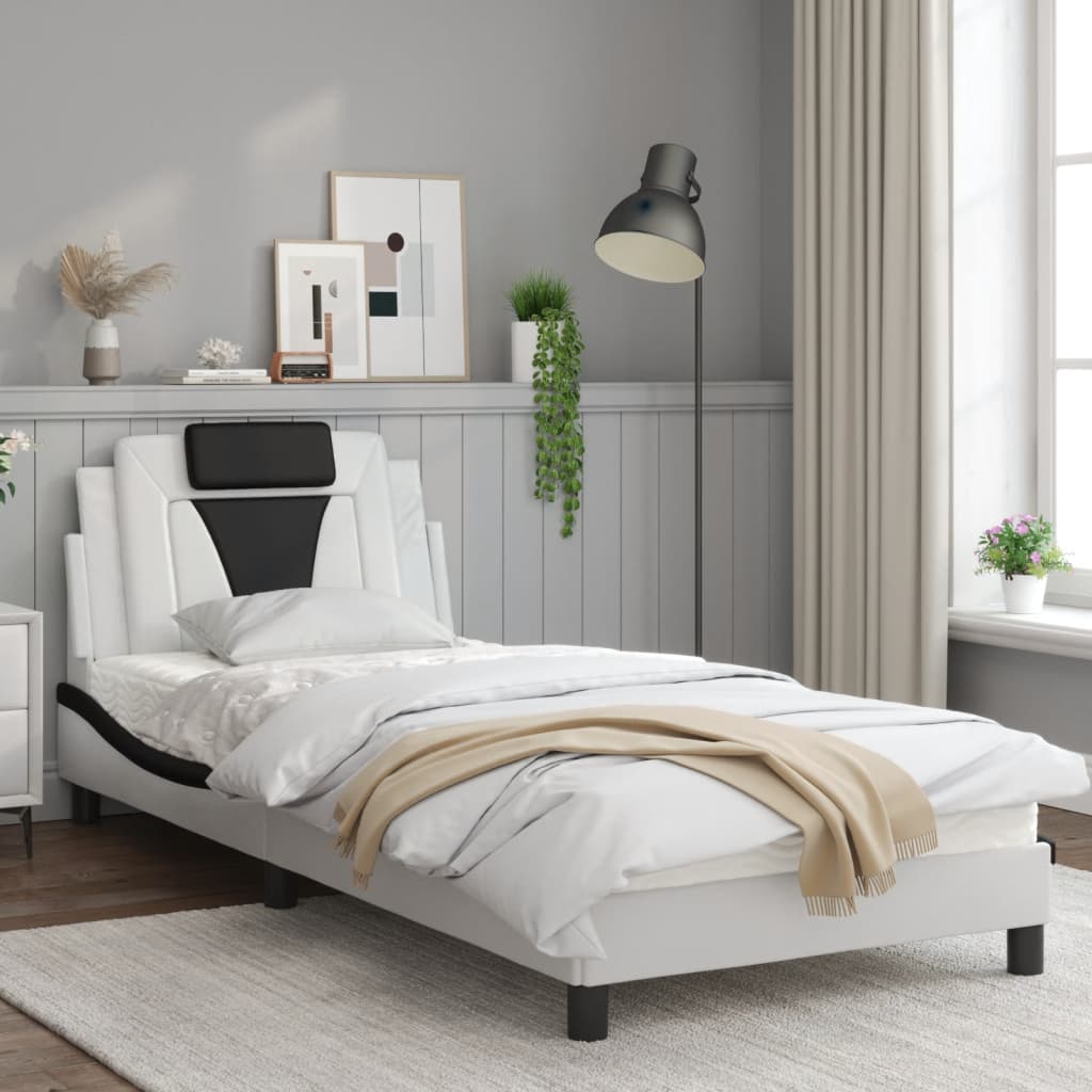 Bedframe Met Hoofdbord Kunstleer Wit En Zwart 80X200 Cm