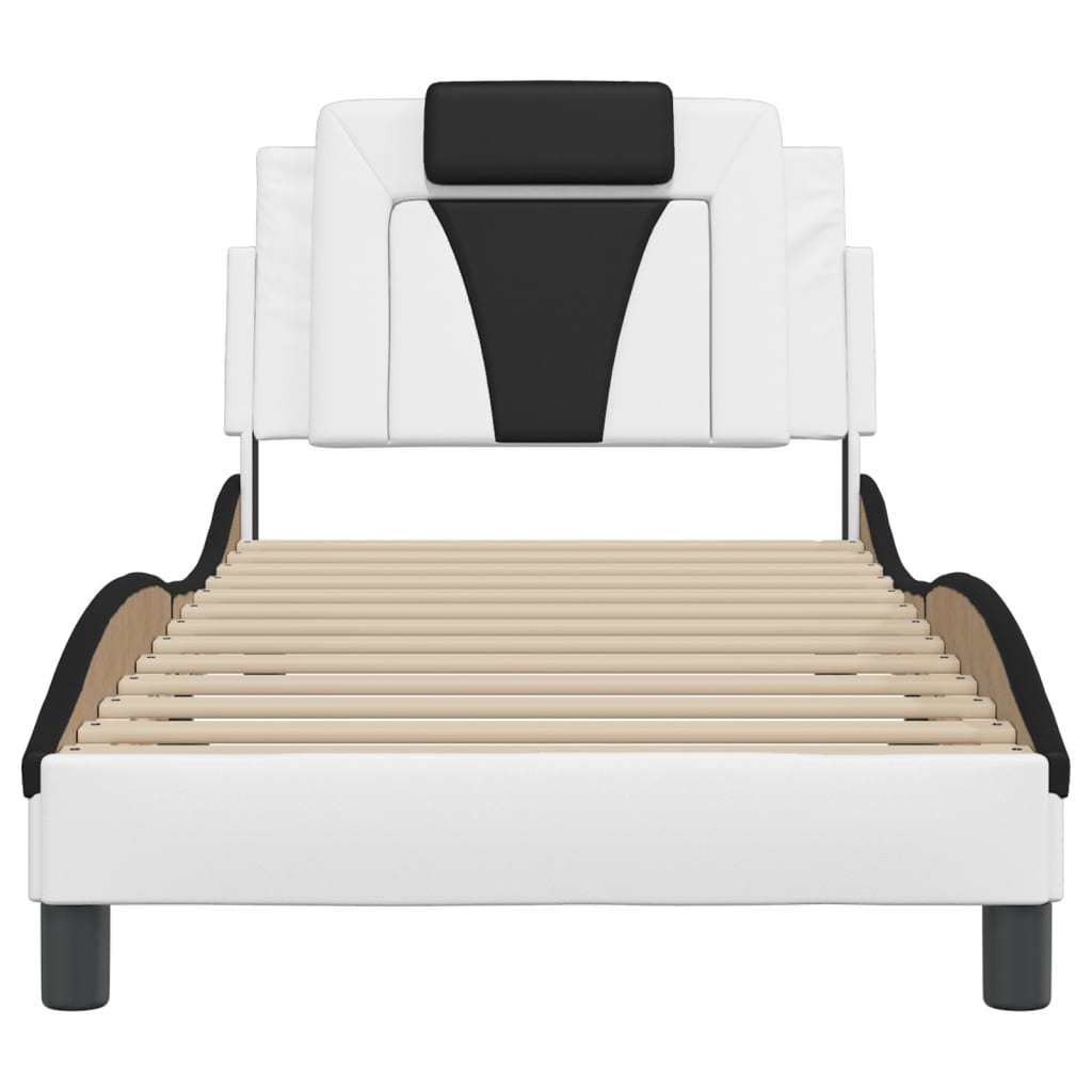 Bedframe Met Hoofdbord Kunstleer Wit En Zwart 80X200 Cm