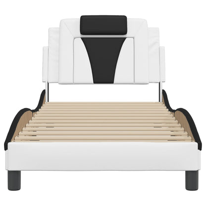 Bedframe Met Hoofdbord Kunstleer Wit En Zwart 80X200 Cm