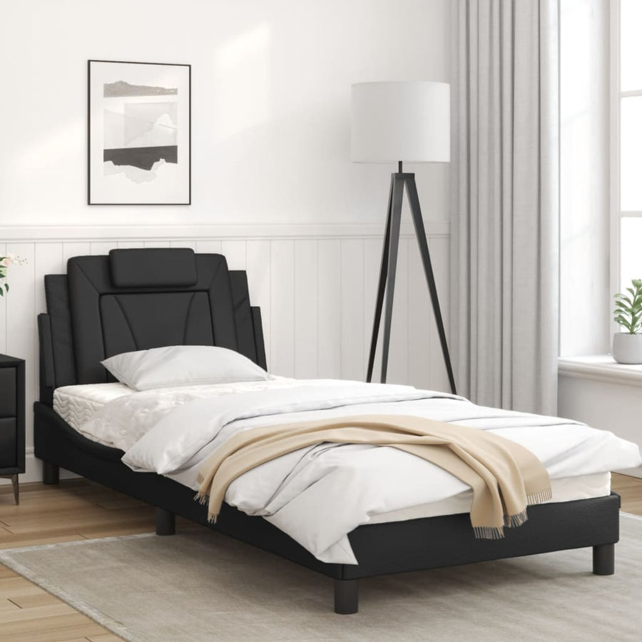 Bedframe Met Hoofdbord Kunstleer Zwart 90X190 Cm