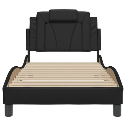 Bedframe Met Hoofdbord Kunstleer Zwart 90X190 Cm