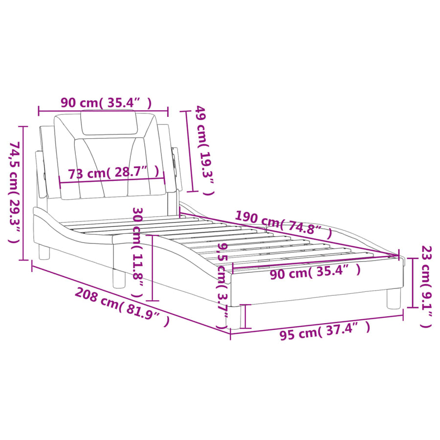 Bedframe Met Hoofdbord Kunstleer Wit 90X190 Cm