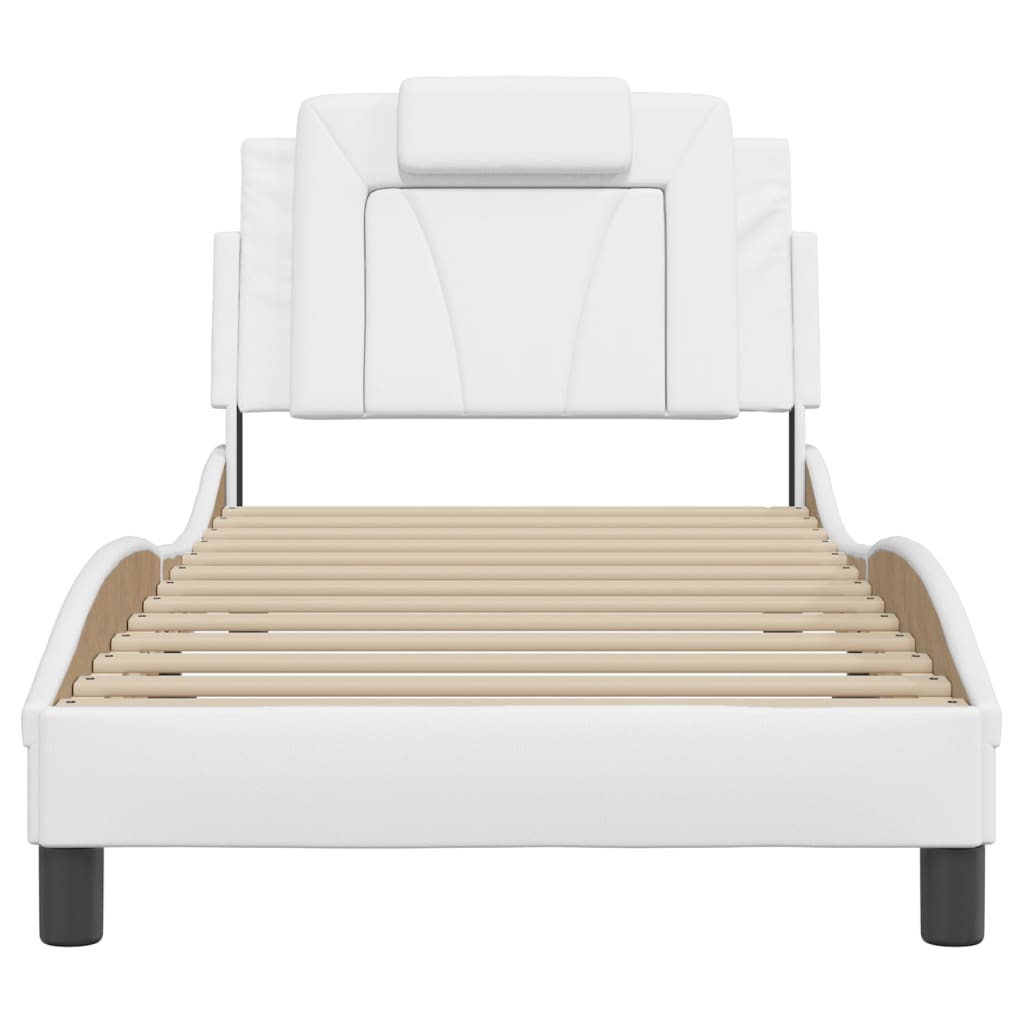 Bedframe Met Hoofdbord Kunstleer Wit 90X190 Cm