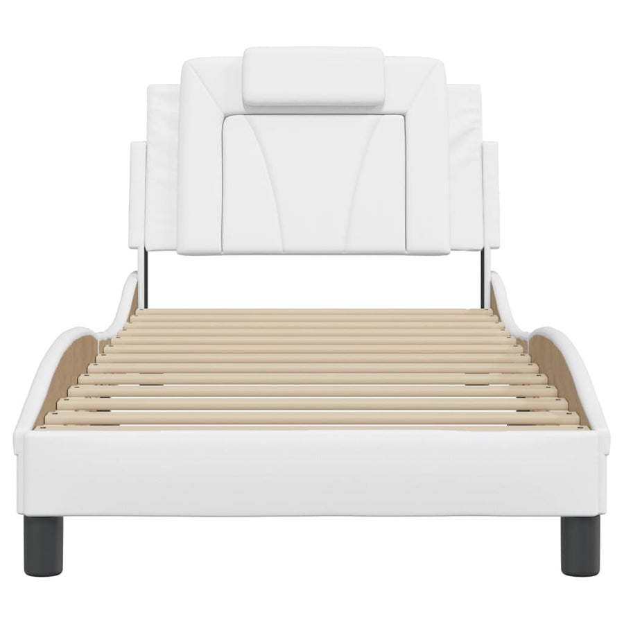 Bedframe Met Hoofdbord Kunstleer Wit 90X190 Cm