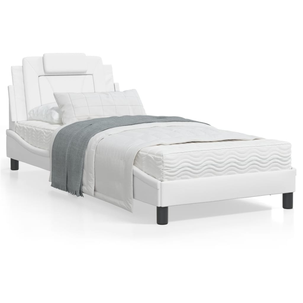 Bedframe Met Hoofdbord Kunstleer Wit 90X190 Cm