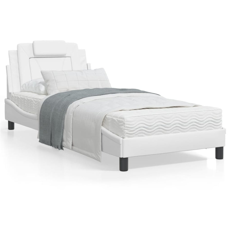 Bedframe Met Hoofdbord Kunstleer Wit 90X190 Cm