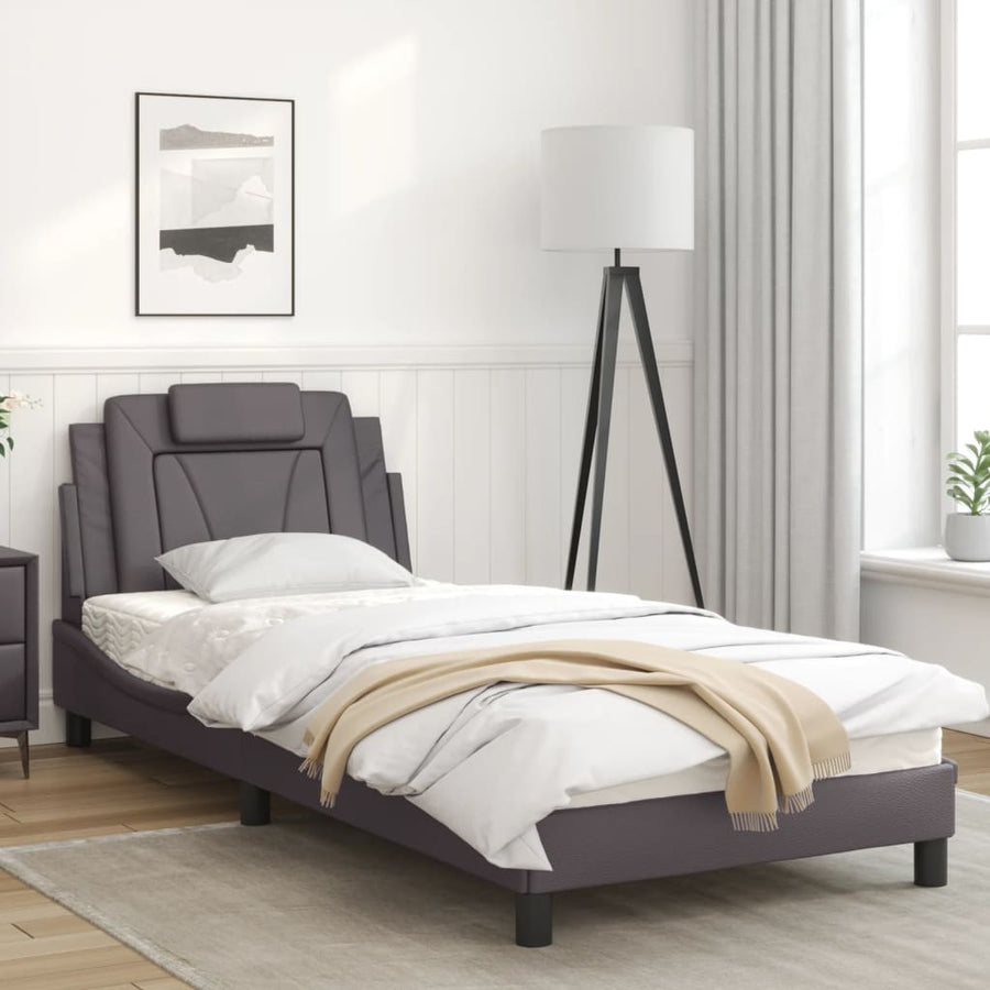 Bedframe Met Hoofdbord Kunstleer Grijs 90X190 Cm