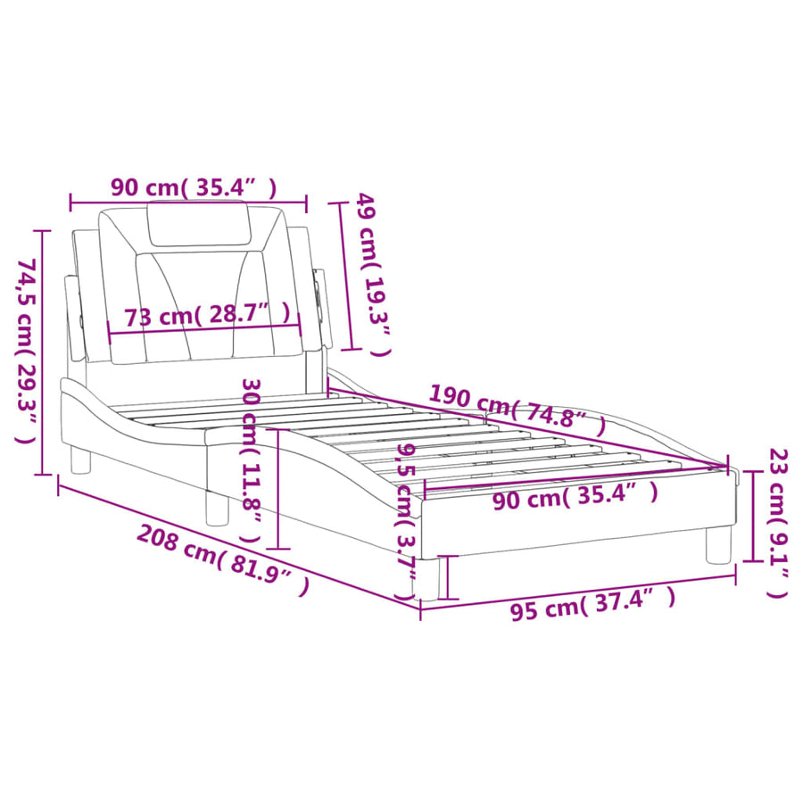 Bedframe Met Hoofdbord Kunstleer Grijs 90X190 Cm