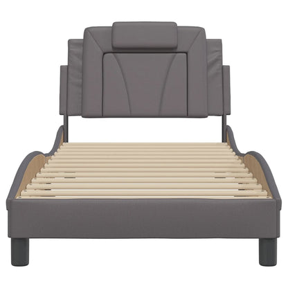 Bedframe Met Hoofdbord Kunstleer Grijs 90X190 Cm