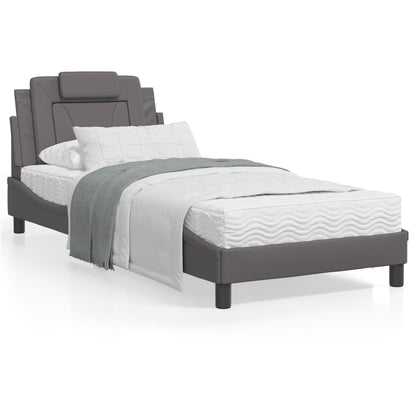 Bedframe Met Hoofdbord Kunstleer Grijs 90X190 Cm
