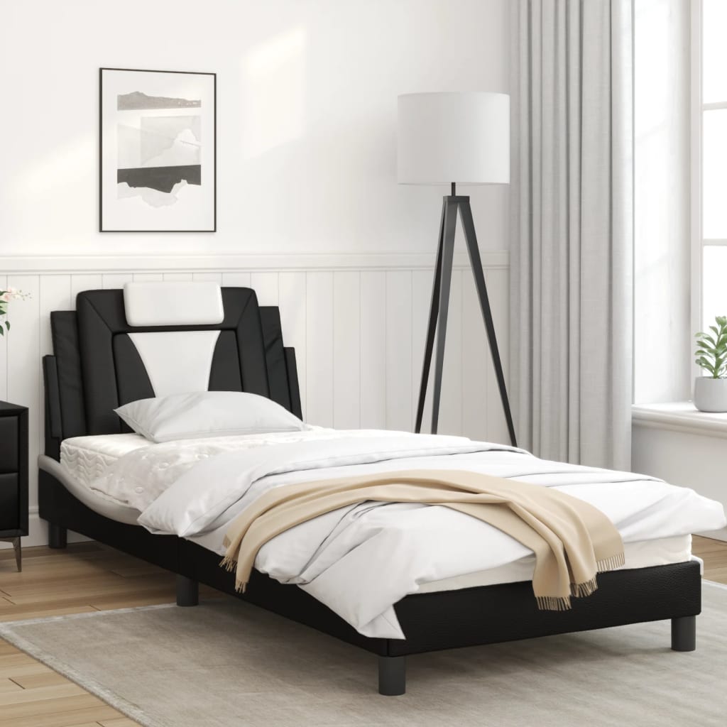 Bedframe Met Hoofdbord Kunstleer Zwart En Wit 90X190 Cm