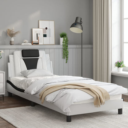 Bedframe Met Hoofdbord Kunstleer Zwart En Wit 90X190 Cm