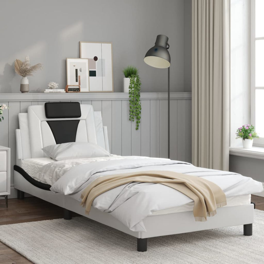 Bedframe Met Hoofdbord Kunstleer Zwart En Wit 90X190 Cm