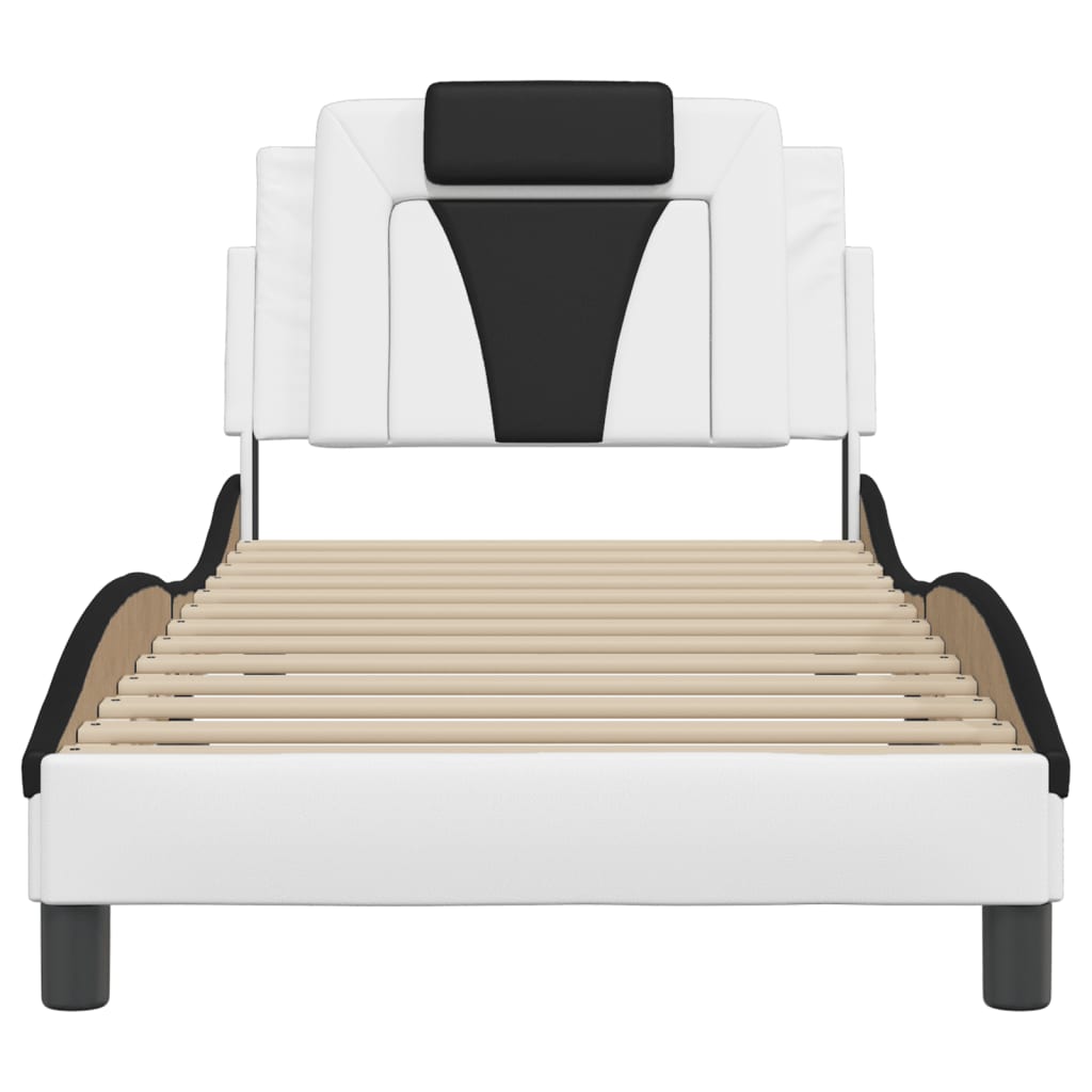 Bedframe Met Hoofdbord Kunstleer Zwart En Wit 90X190 Cm