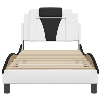 Bedframe Met Hoofdbord Kunstleer Zwart En Wit 90X190 Cm
