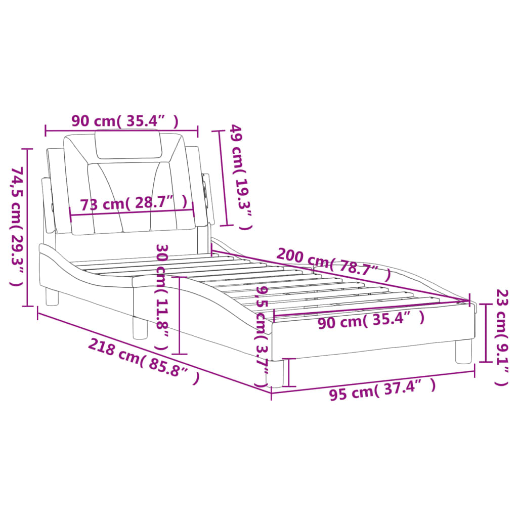 Bedframe Met Hoofdbord Kunstleer Zwart 90X200 Cm