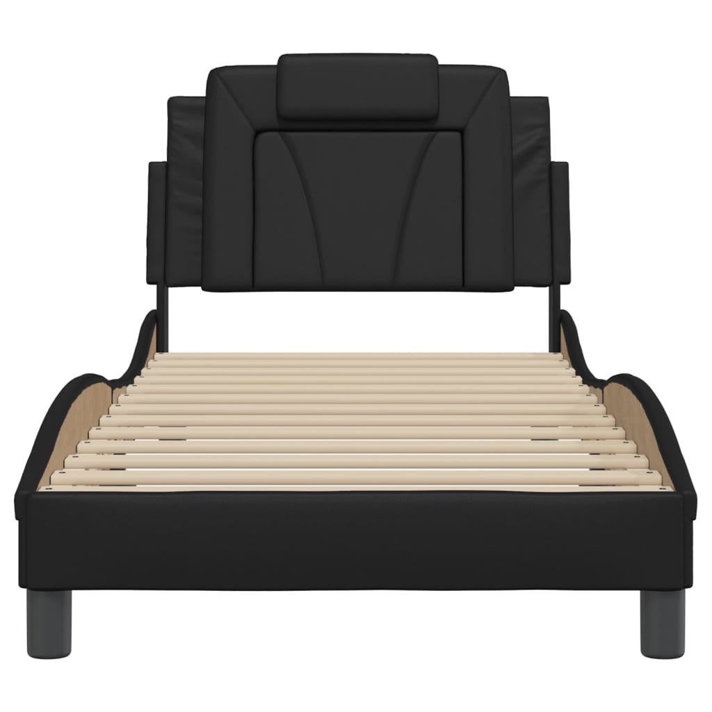 Bedframe Met Hoofdbord Kunstleer Zwart 90X200 Cm