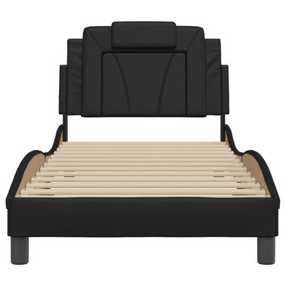 Bedframe Met Hoofdbord Kunstleer Zwart 90X200 Cm