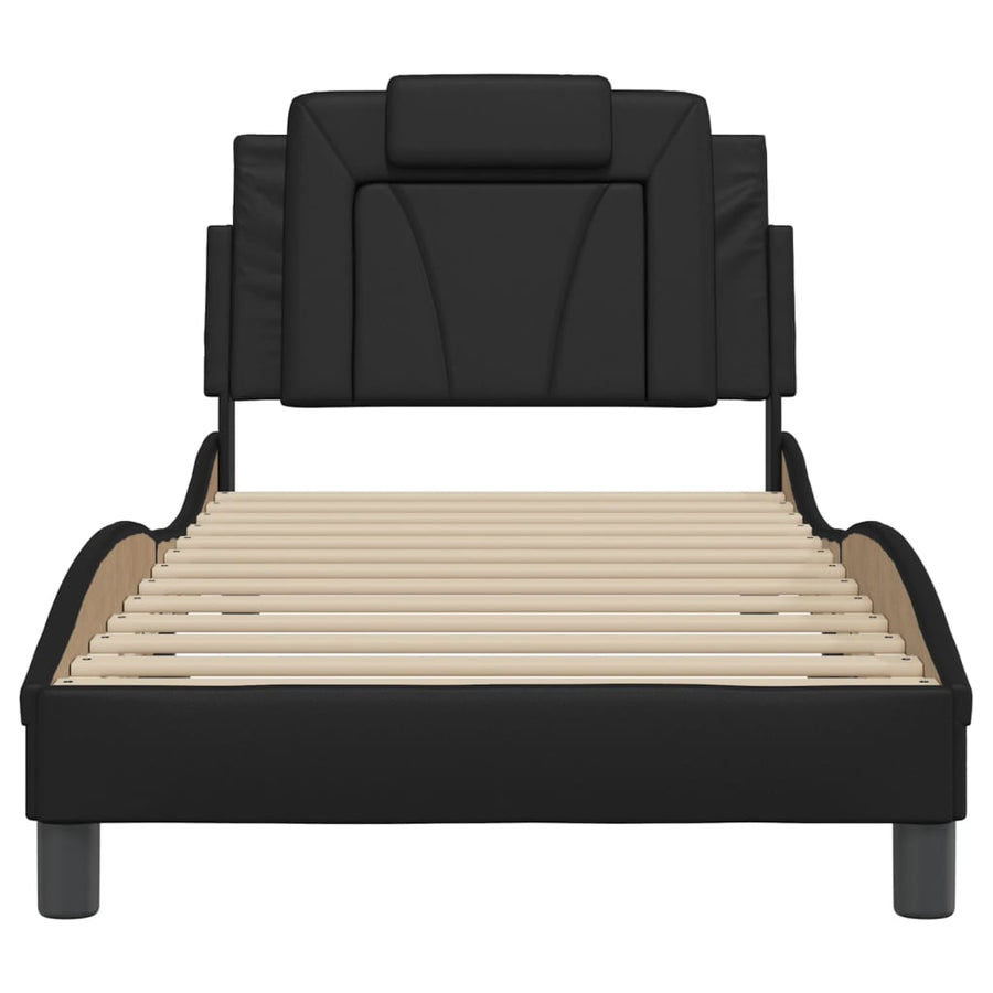 Bedframe Met Hoofdbord Kunstleer Zwart 90X200 Cm