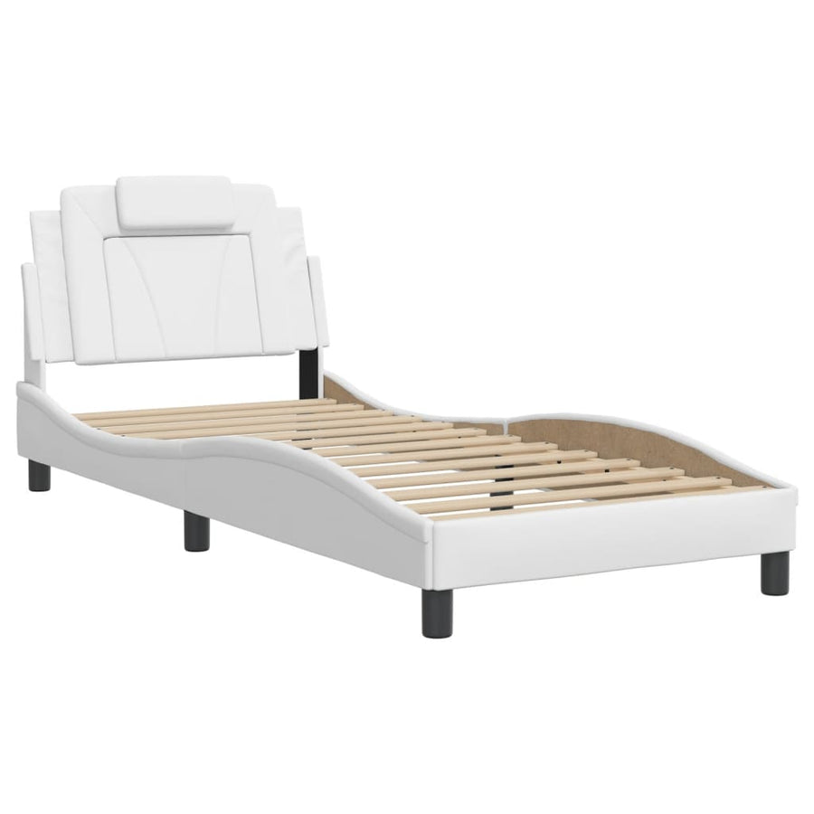 Bedframe Met Hoofdbord Kunstleer Wit 90X200 Cm