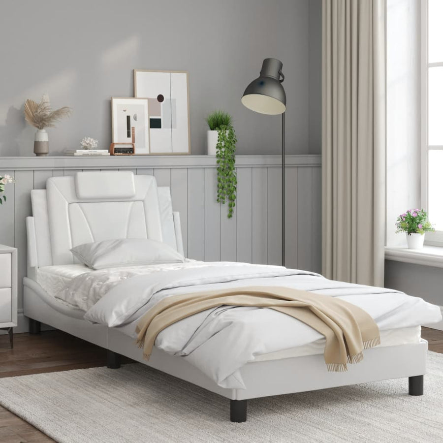 Bedframe Met Hoofdbord Kunstleer Wit 90X200 Cm