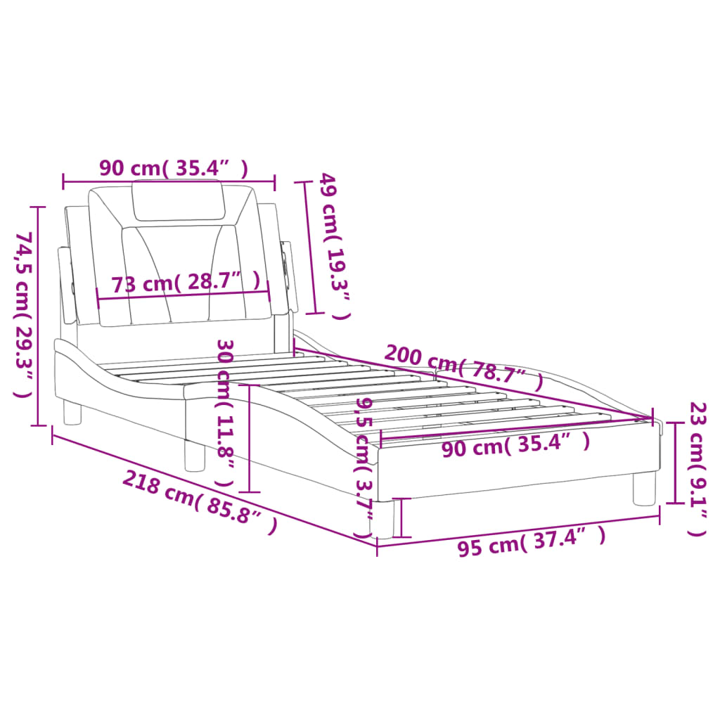 Bedframe Met Hoofdbord Kunstleer Wit 90X200 Cm