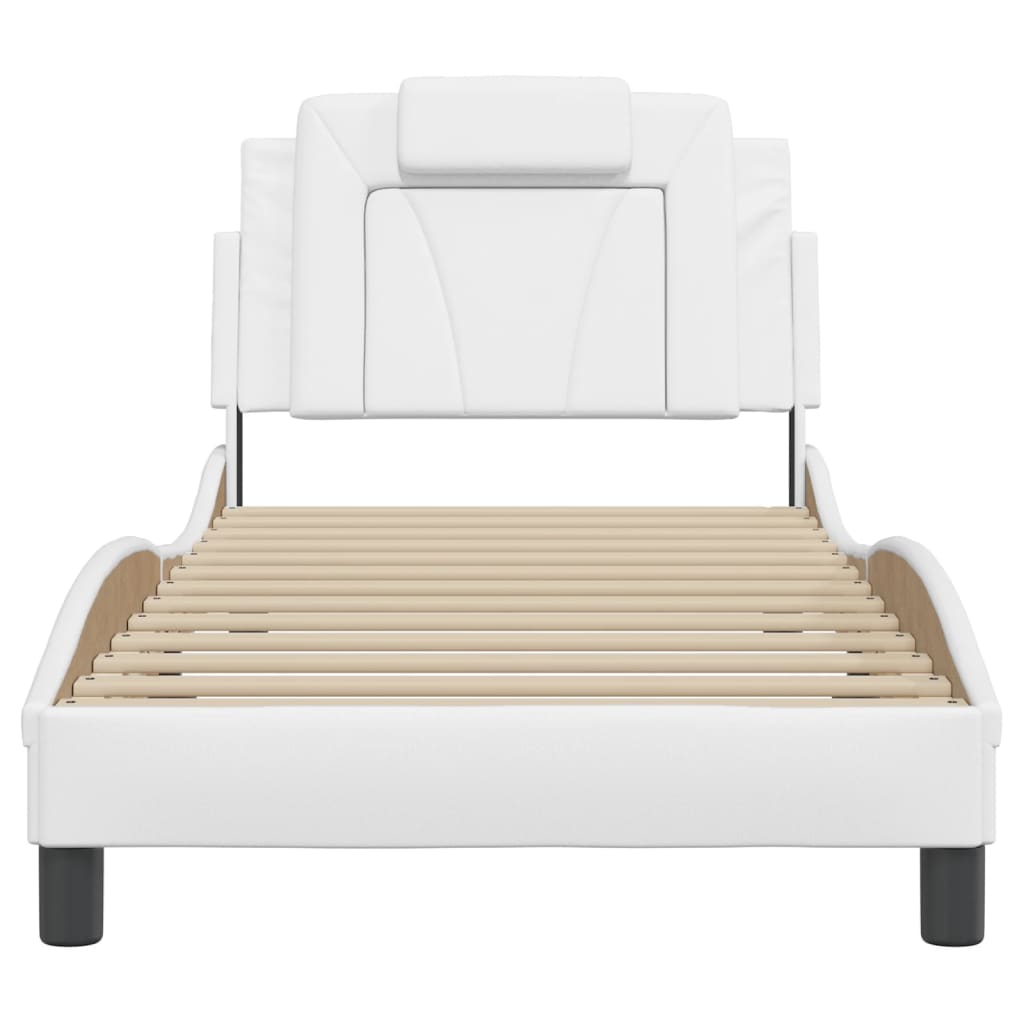 Bedframe Met Hoofdbord Kunstleer Wit 90X200 Cm
