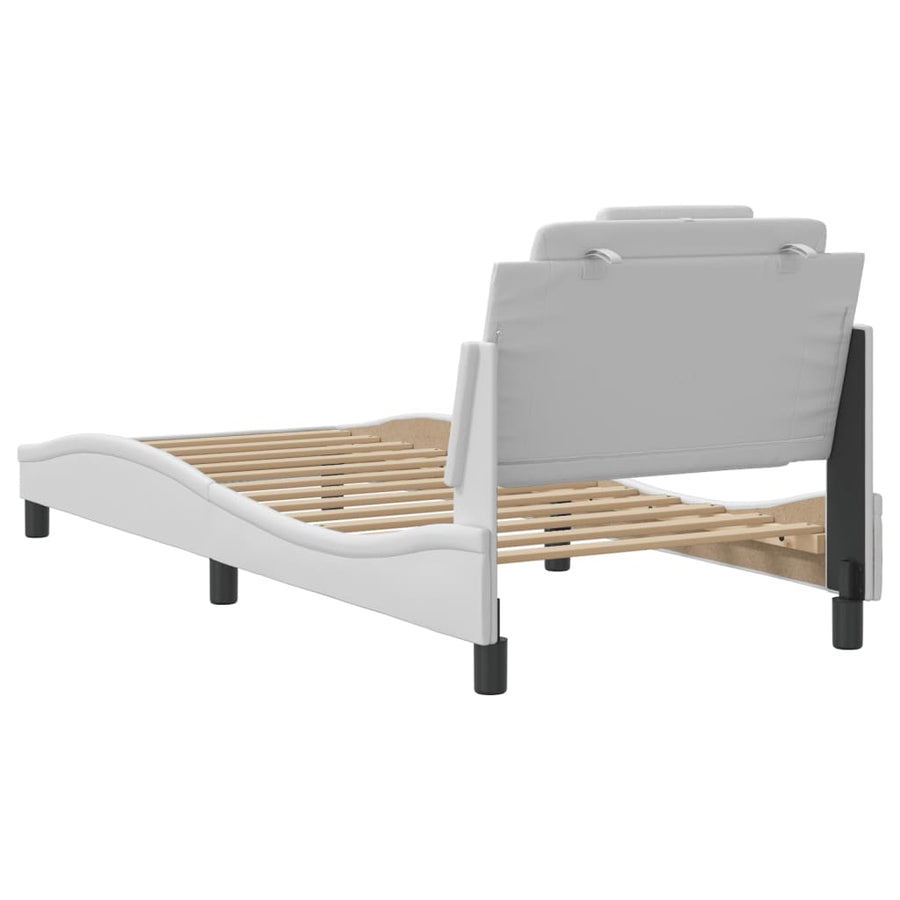 Bedframe Met Hoofdbord Kunstleer Wit 90X200 Cm