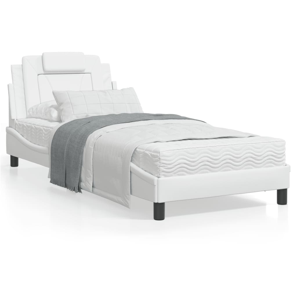 Bedframe Met Hoofdbord Kunstleer Wit 90X200 Cm