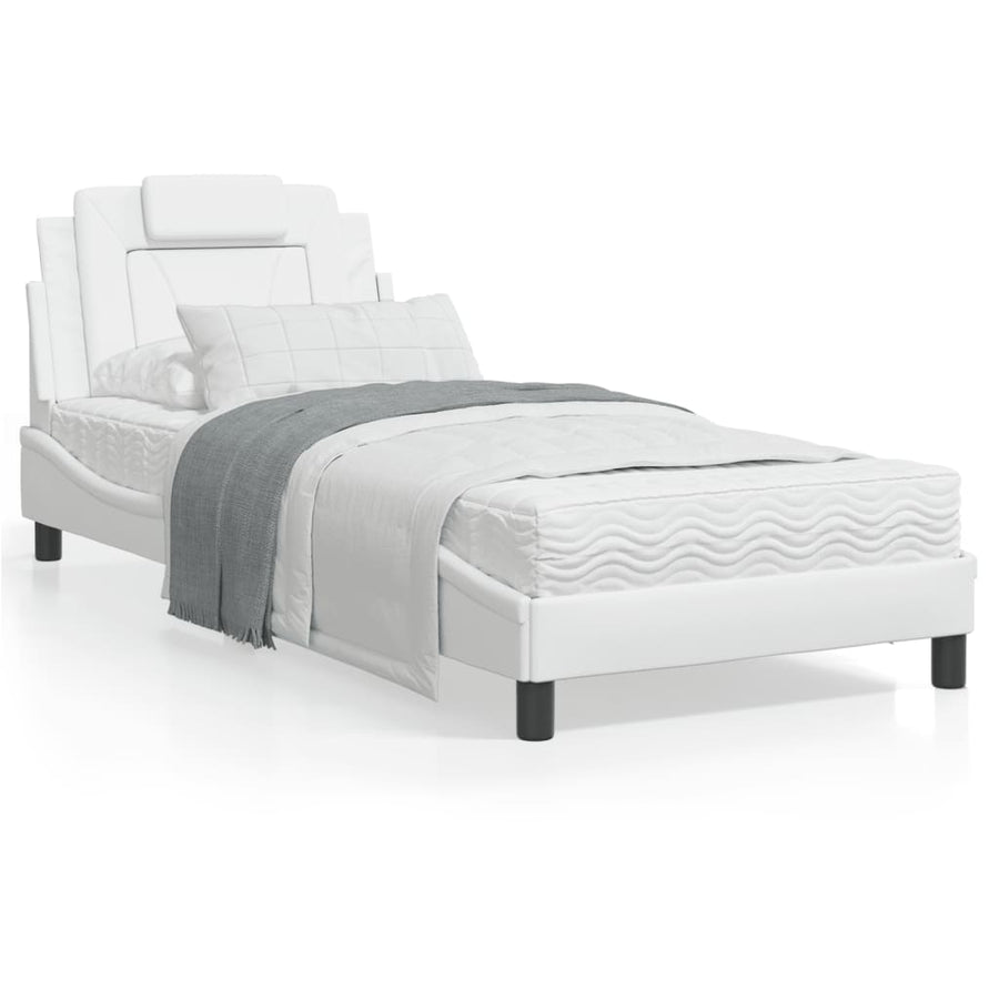 Bedframe Met Hoofdbord Kunstleer Wit 90X200 Cm