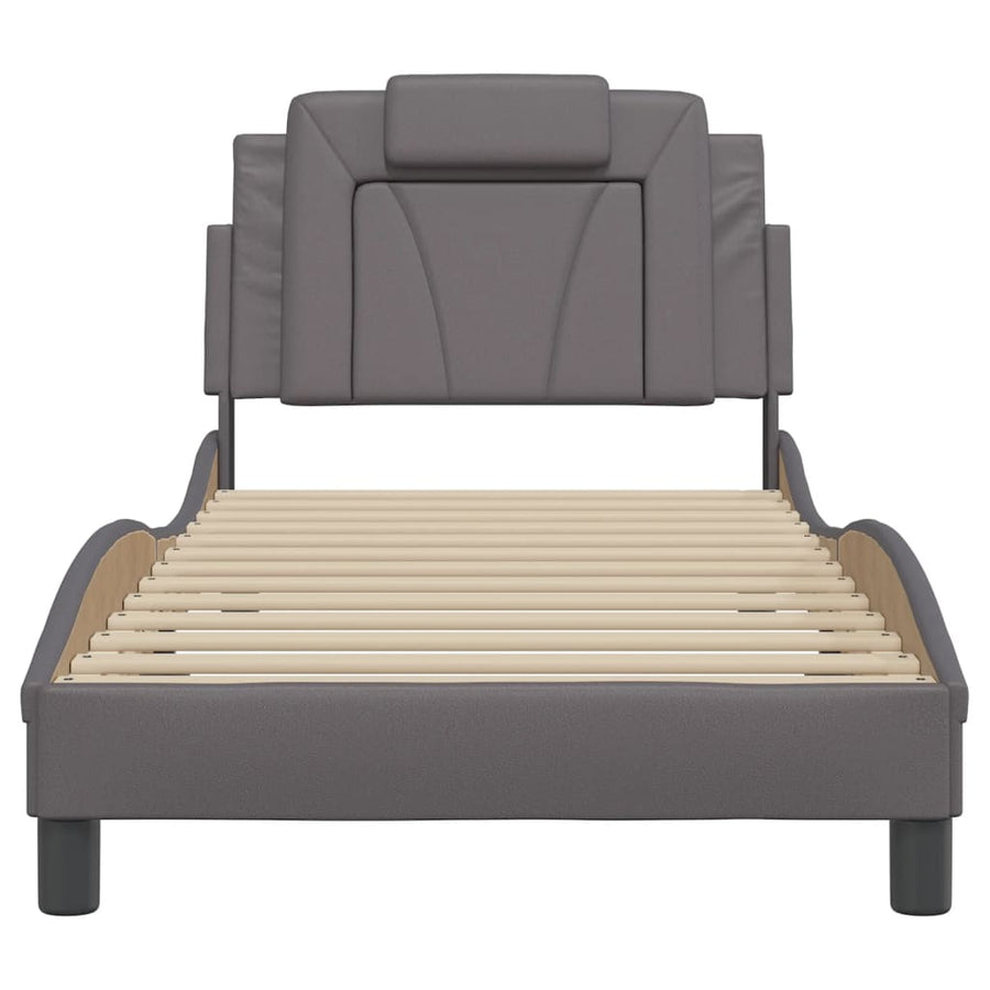 Bedframe Met Hoofdbord Kunstleer Grijs 90X200 Cm