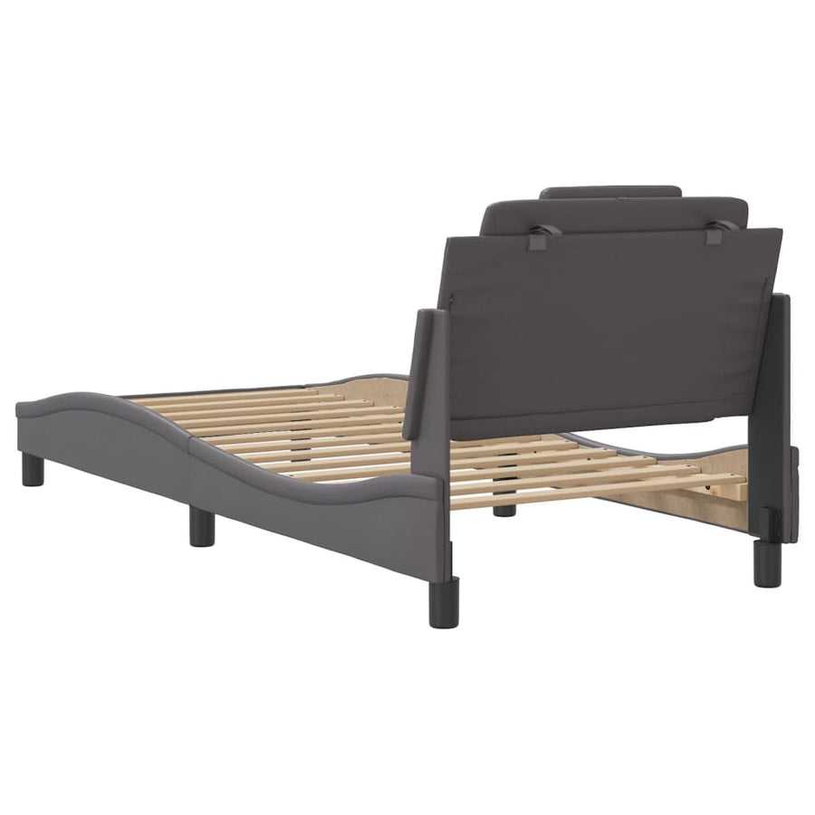 Bedframe Met Hoofdbord Kunstleer Grijs 90X200 Cm