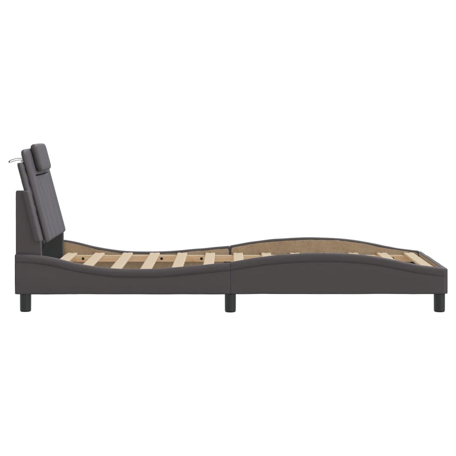 Bedframe Met Hoofdbord Kunstleer Grijs 90X200 Cm