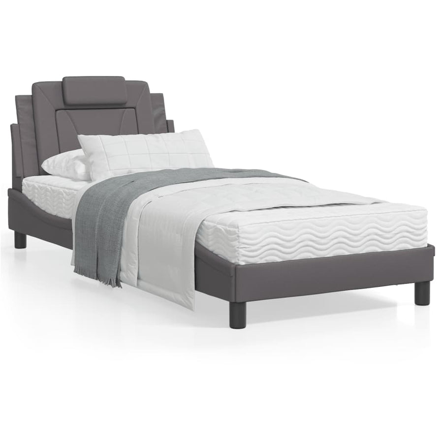 Bedframe Met Hoofdbord Kunstleer Grijs 90X200 Cm
