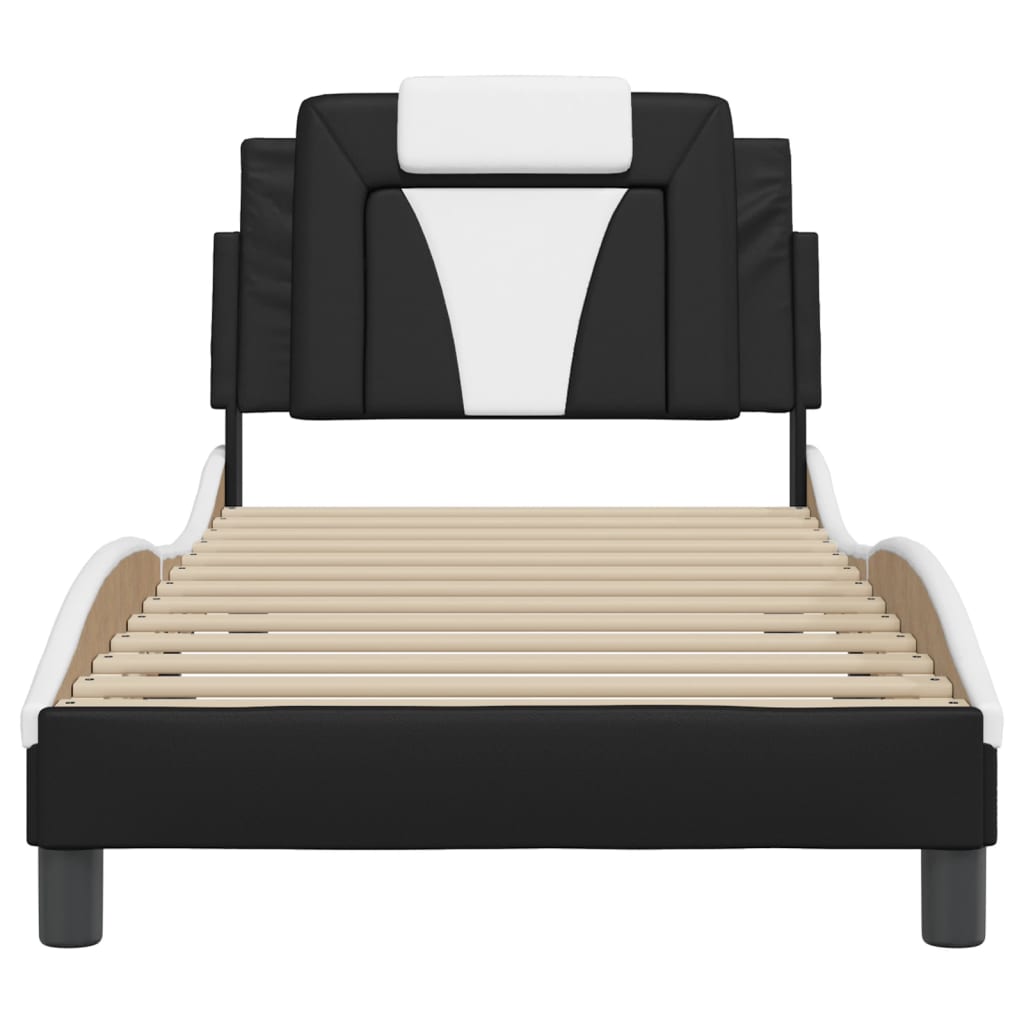 Bedframe Met Hoofdbord Kunstleer Zwart En Wit 90X200 Cm