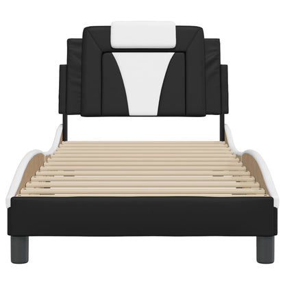 Bedframe Met Hoofdbord Kunstleer Zwart En Wit 90X200 Cm