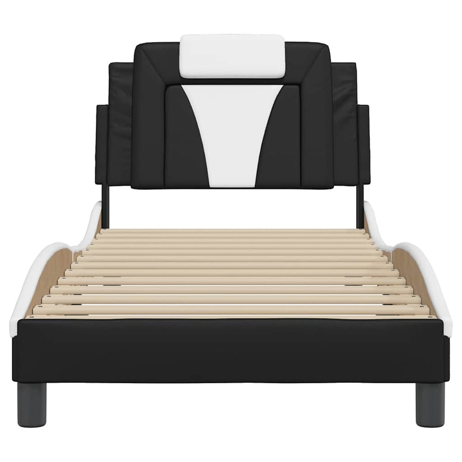 Bedframe "Viana" zonder matras kunstleer zwart en wit 90x200 cm