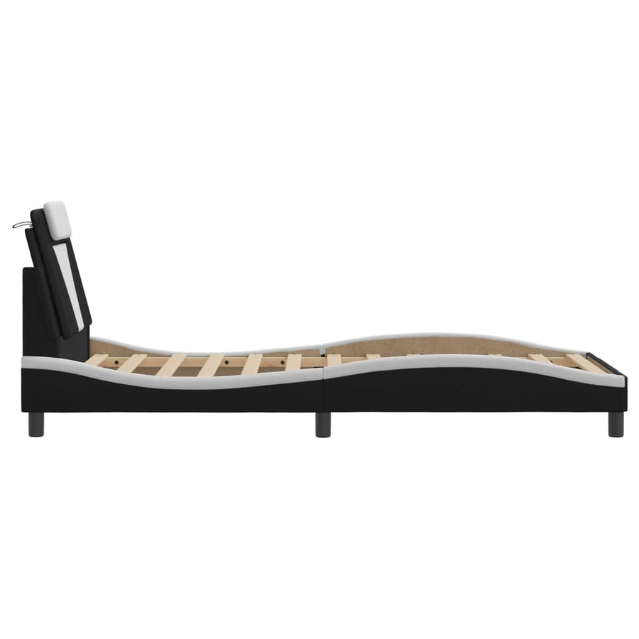 Bedframe "Viana" zonder matras kunstleer zwart en wit 90x200 cm